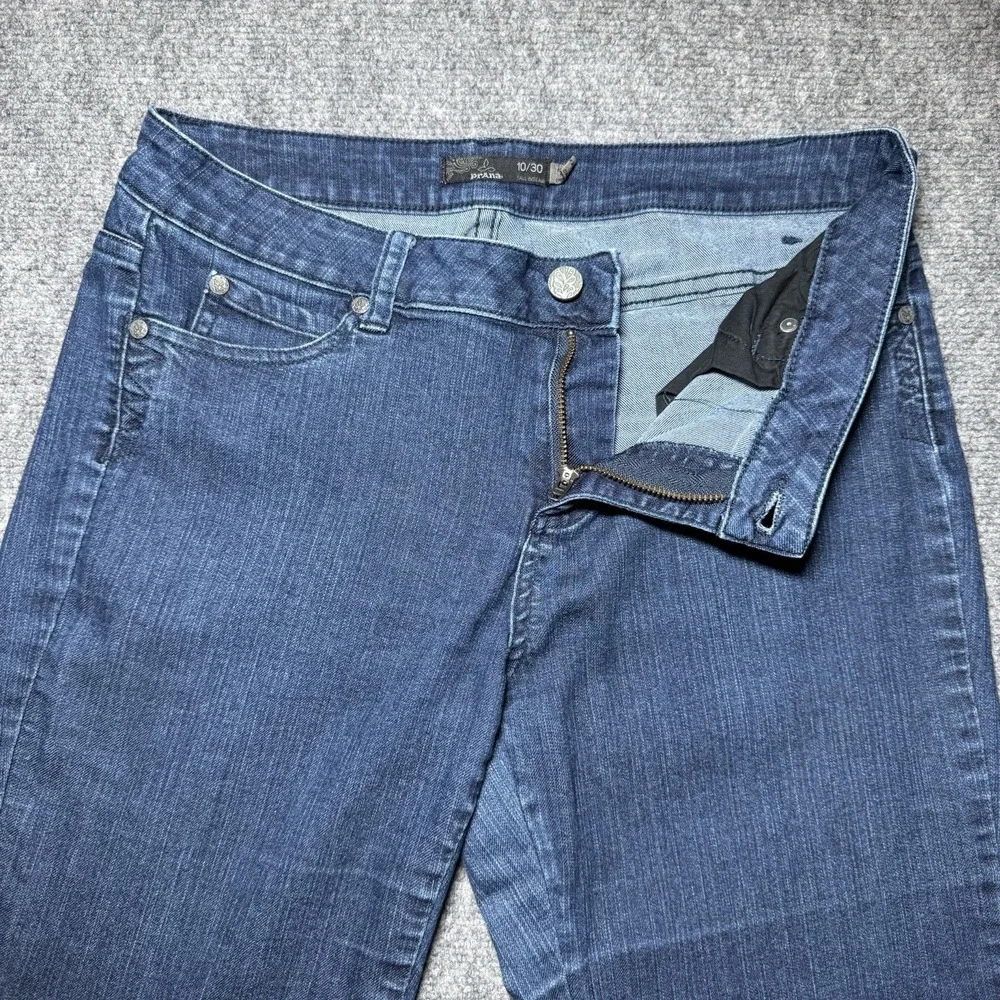 PrAna Jeans Women 10/30 Tall Inseam Blue Mid Rise Straight Organic Cotton Blend